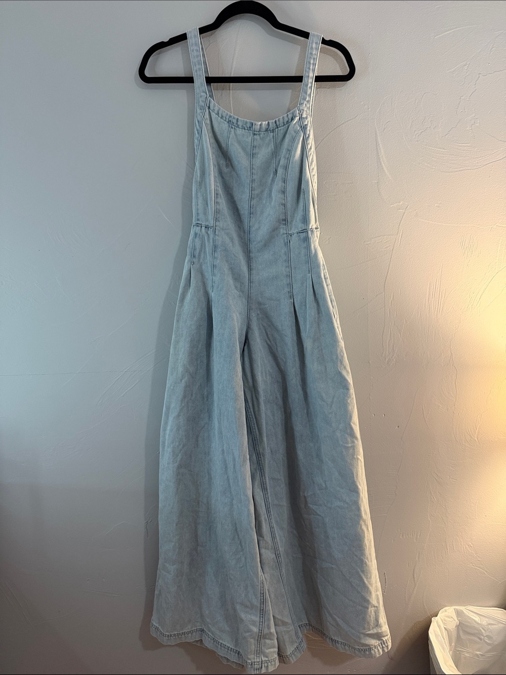 Miou Muse Light Blue Denim Jumpsuit Romper with Wide Legs